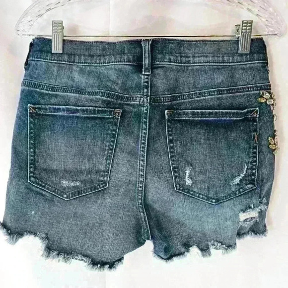 Express High Rise Shortie Jeweled Shorts with Frayed Bottom, Size 2 - Picture 2 of 9
